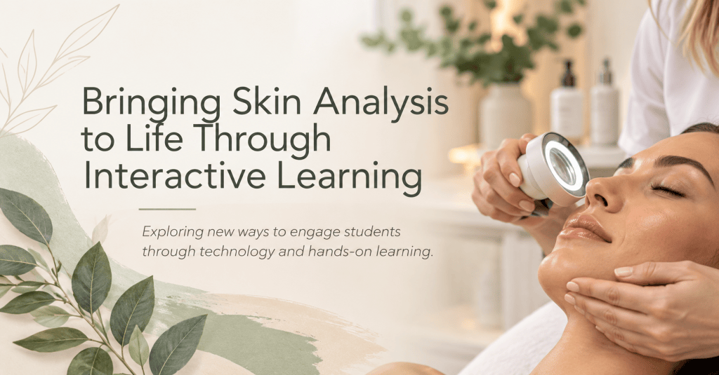 Skincare-themed banner shows a professional facial skin analysis, with the title Bringing Skin Analysis to Life Through Interactive Learning.